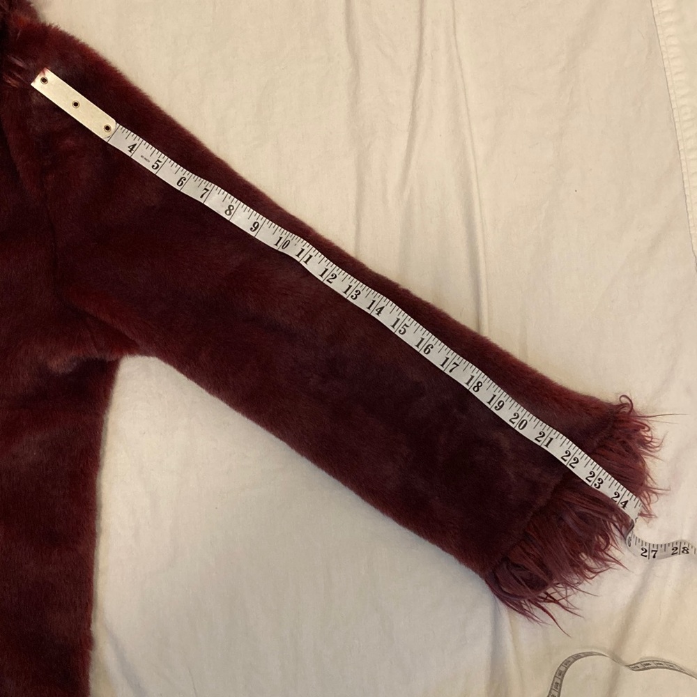 Long Reversible Teddy Coat in Burgundy with Faux Fur Trim - Picture 14 of 14